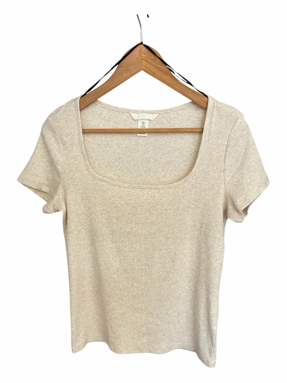 H&M Ribbed Cotton T-Shirt Cream
 Square neckline size M